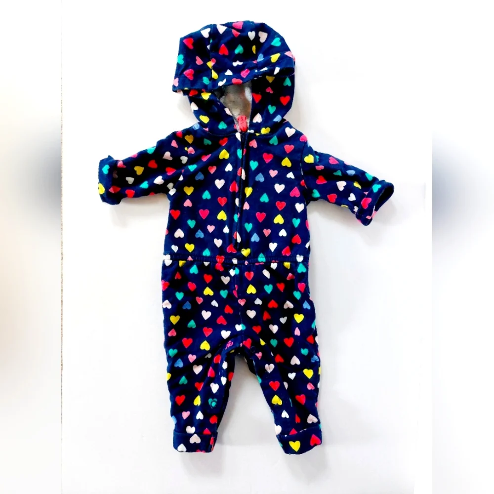 Rainbow Heart Fleece Jumpsuit with Hood size 3 months Carters‎